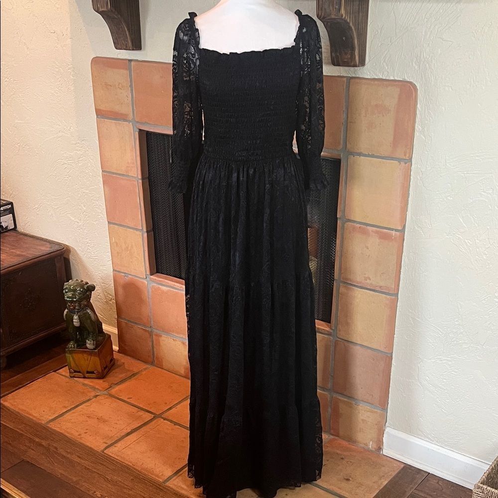 Baltic Born Black Lace Smocked Tiered Maxi Dress, size M/L
